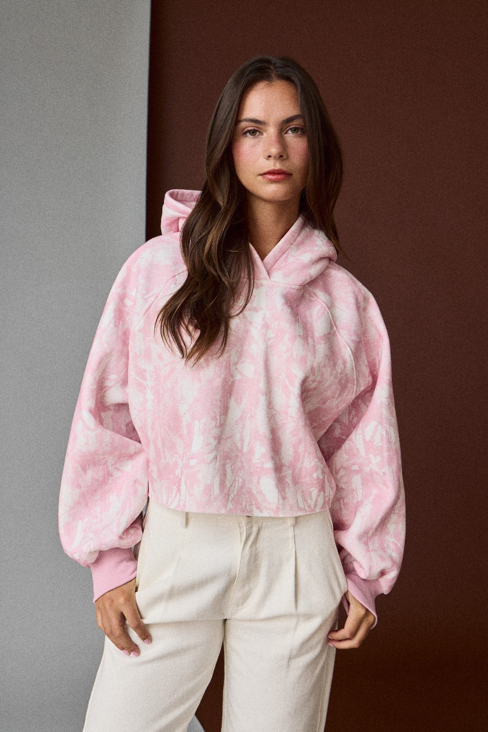 Pink Camo Cropped Hoodie