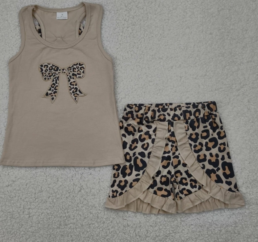 Bow Leopard Tank Top Set