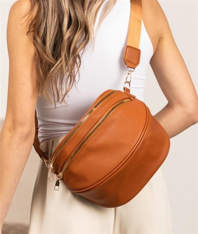 Double Zip Leather Sling Bag