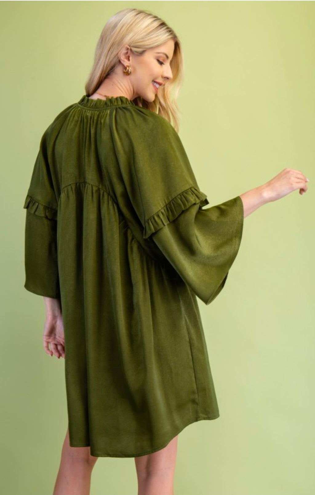 Tassel Neck Tie Bell Sleeve Dress