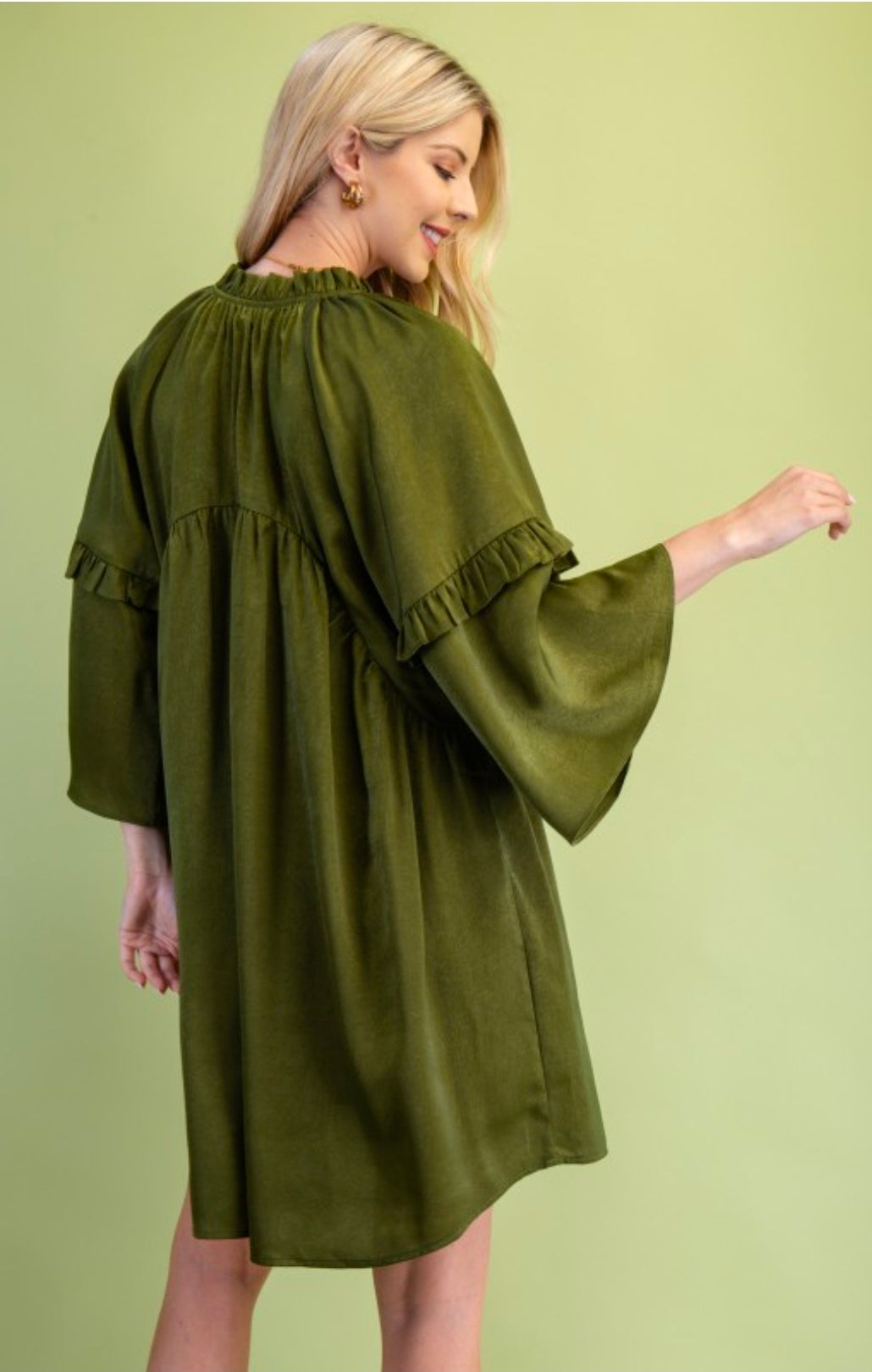 Tassel Neck Tie Bell Sleeve Dress