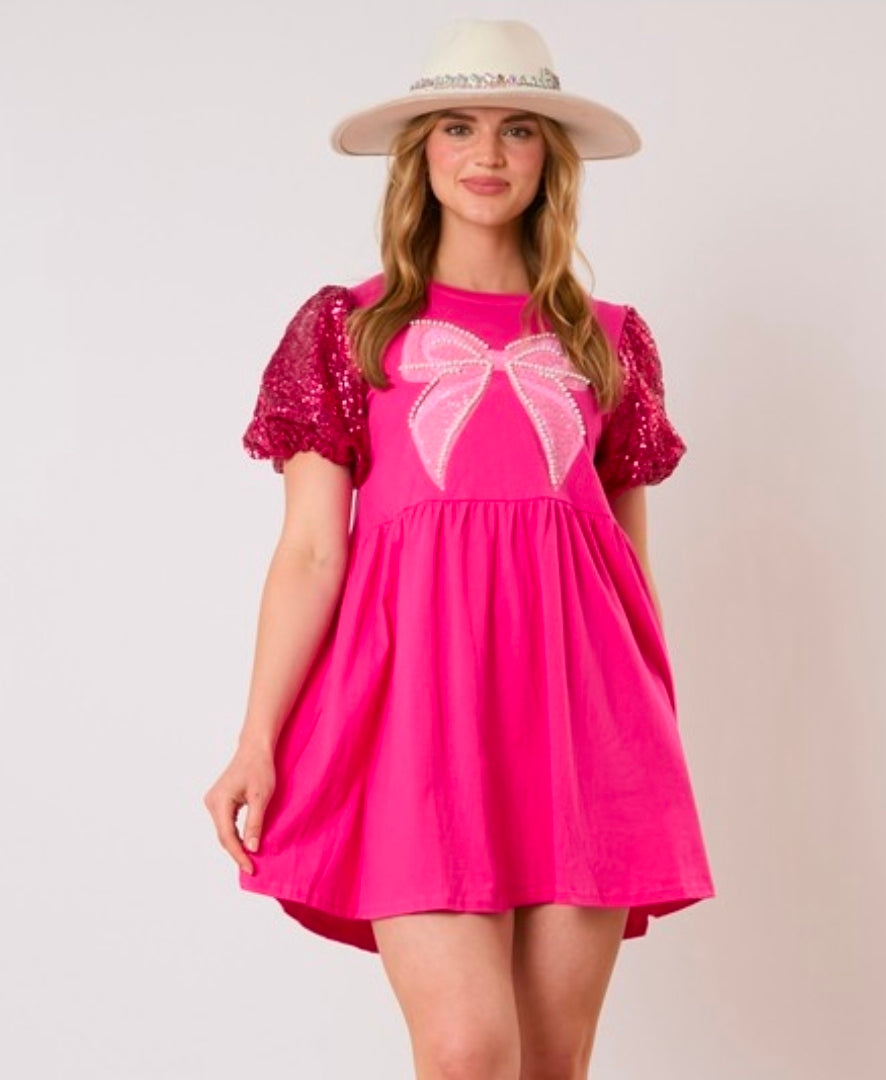 Pearl and Sequin Bow Patch Babydoll Dress – Nicole's Stylish Vibes
