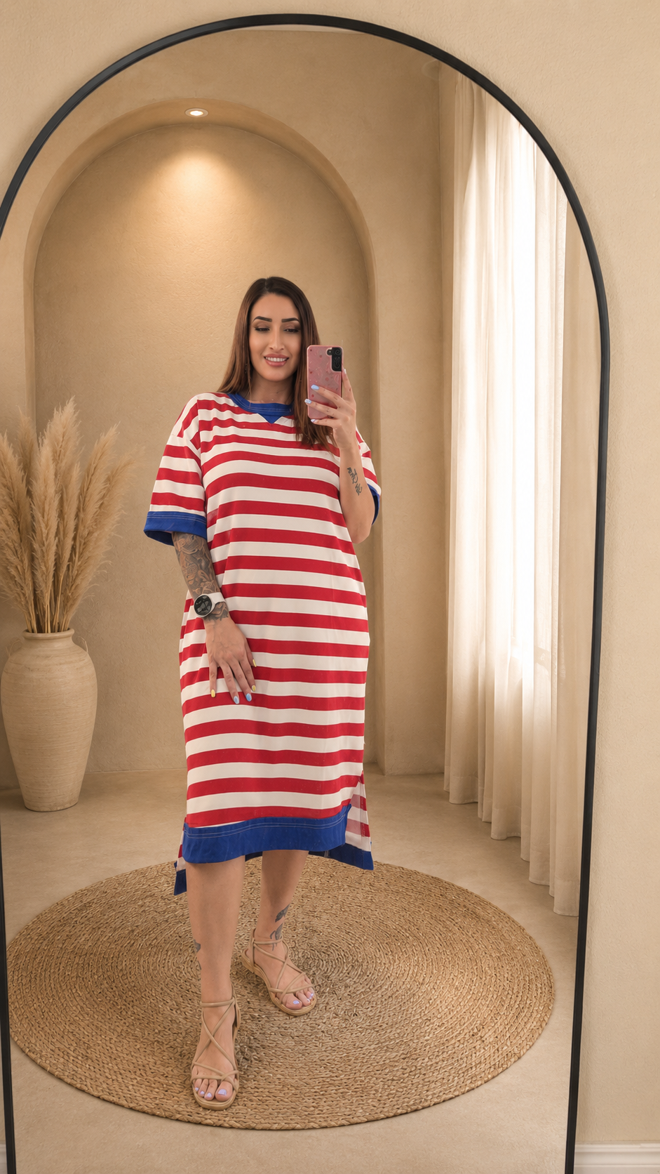 Stripe Pique Midi Knit Dress