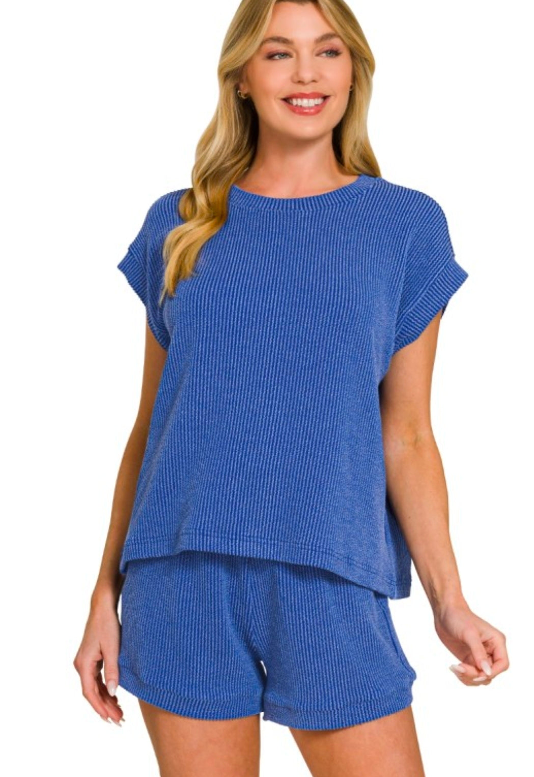 Zenana Rib Sleeve Top & Short Set
