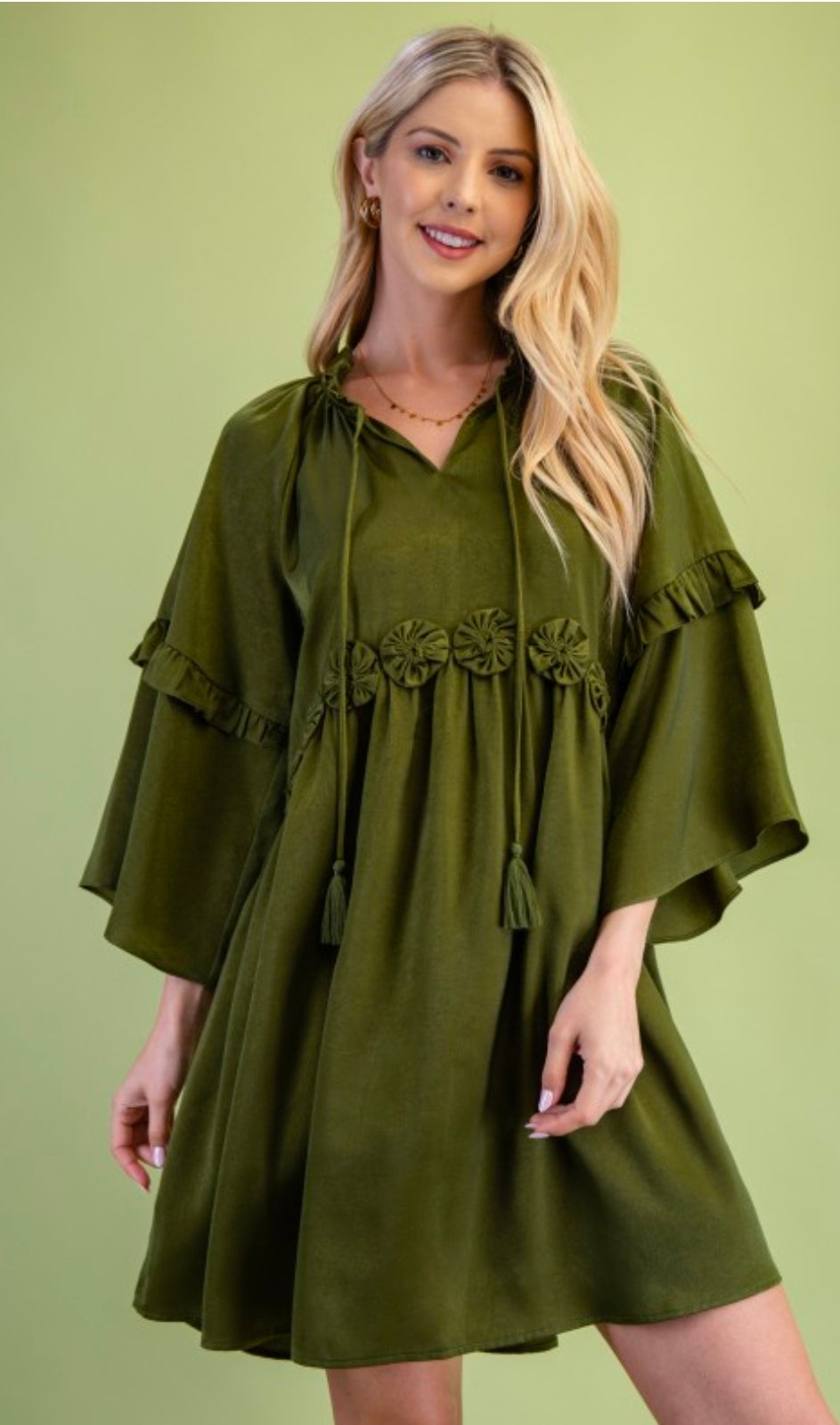 Tassel Neck Tie Bell Sleeve Dress