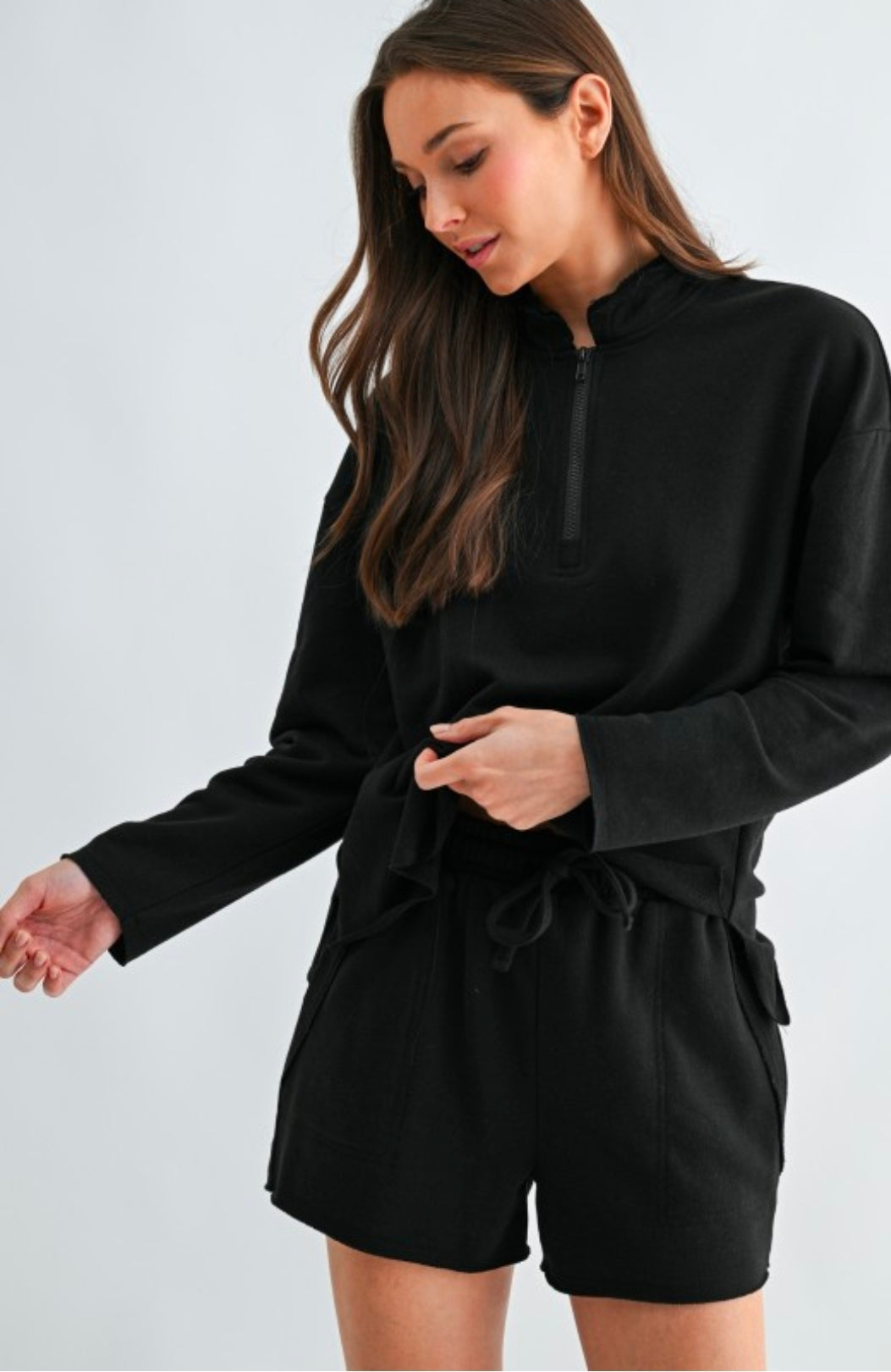 Offset Raw Edge Half-Zip Set