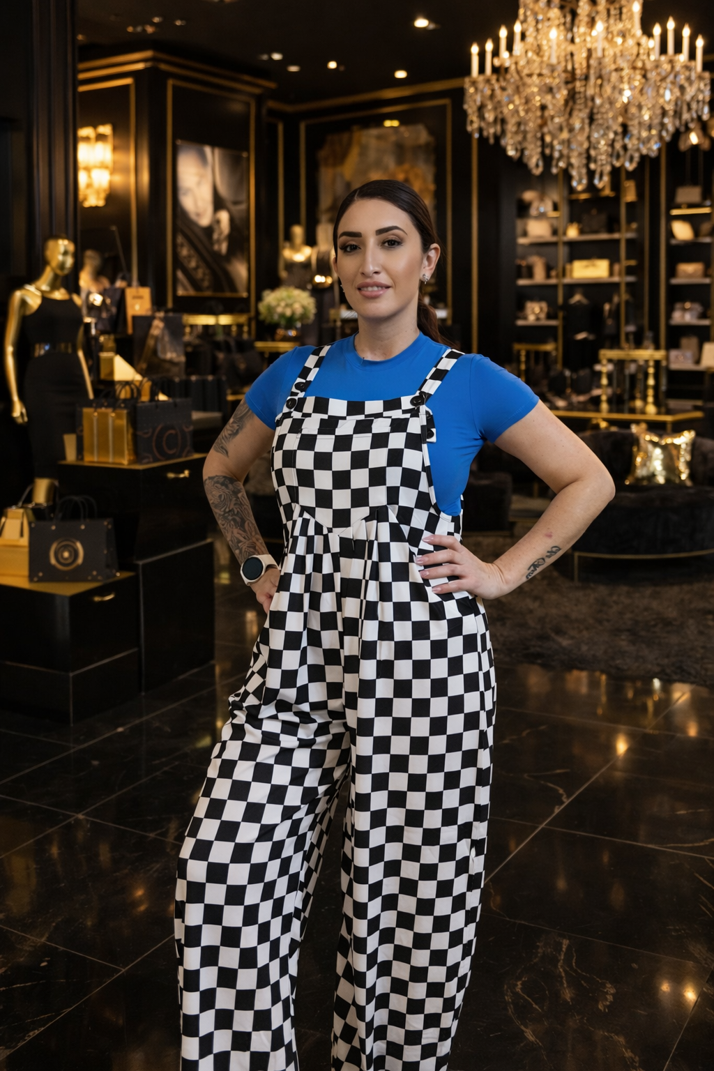 Black & White Checkered Jumpsuit