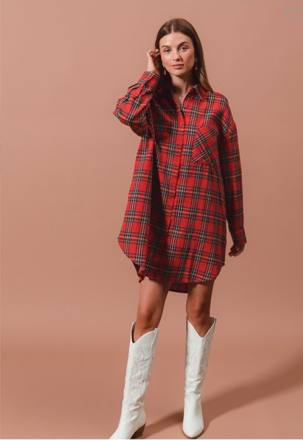 Christmas Plaid Button Up Dress