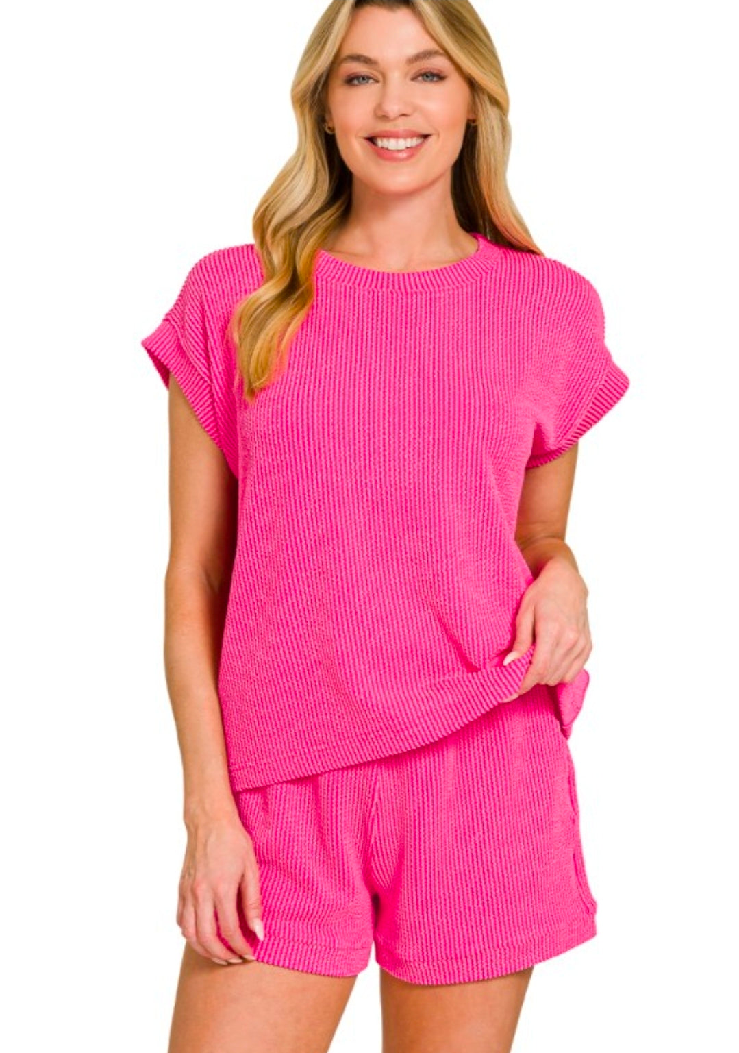 Zenana Rib Sleeve Top & Short Set