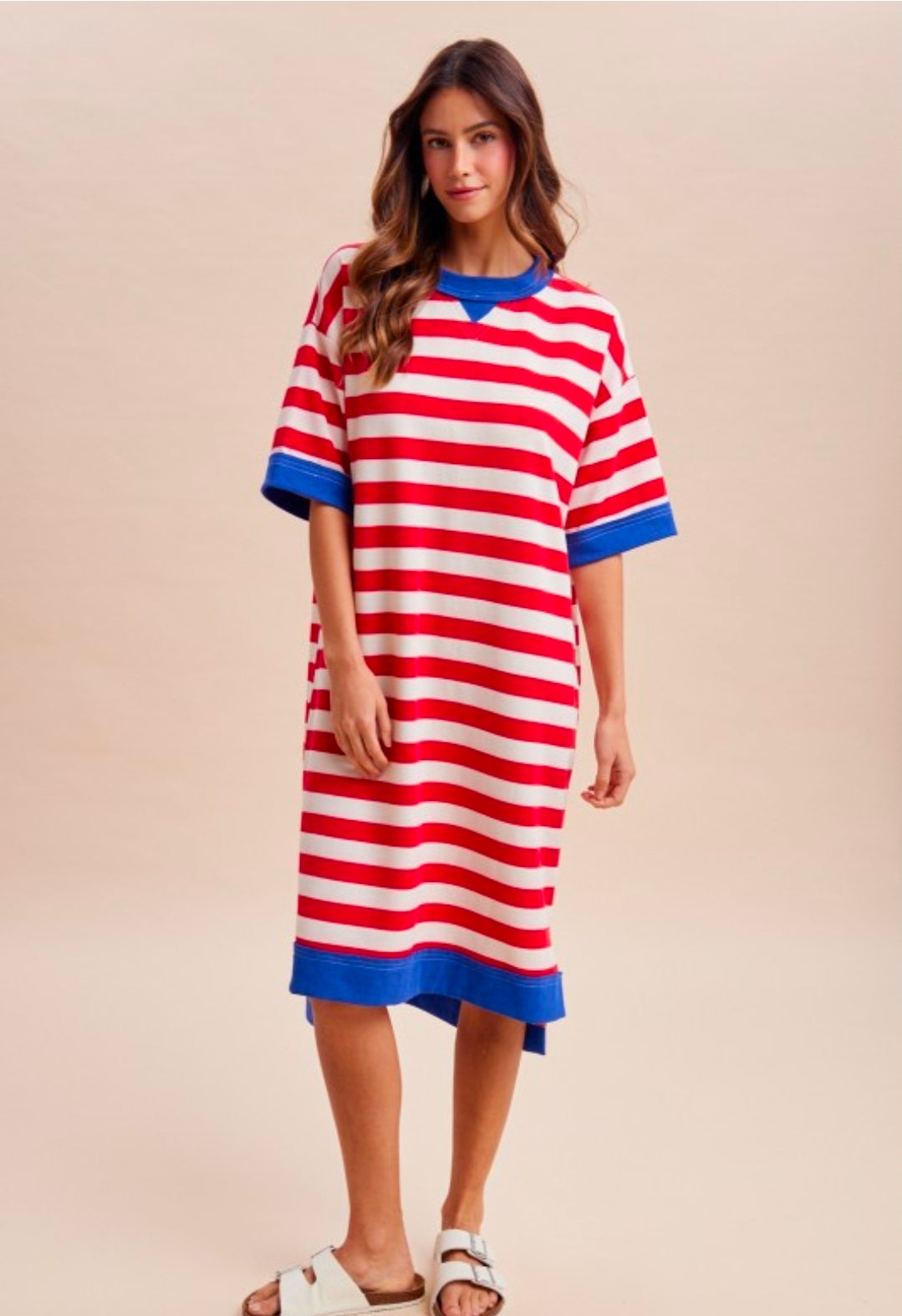 Stripe Pique Midi Knit Dress