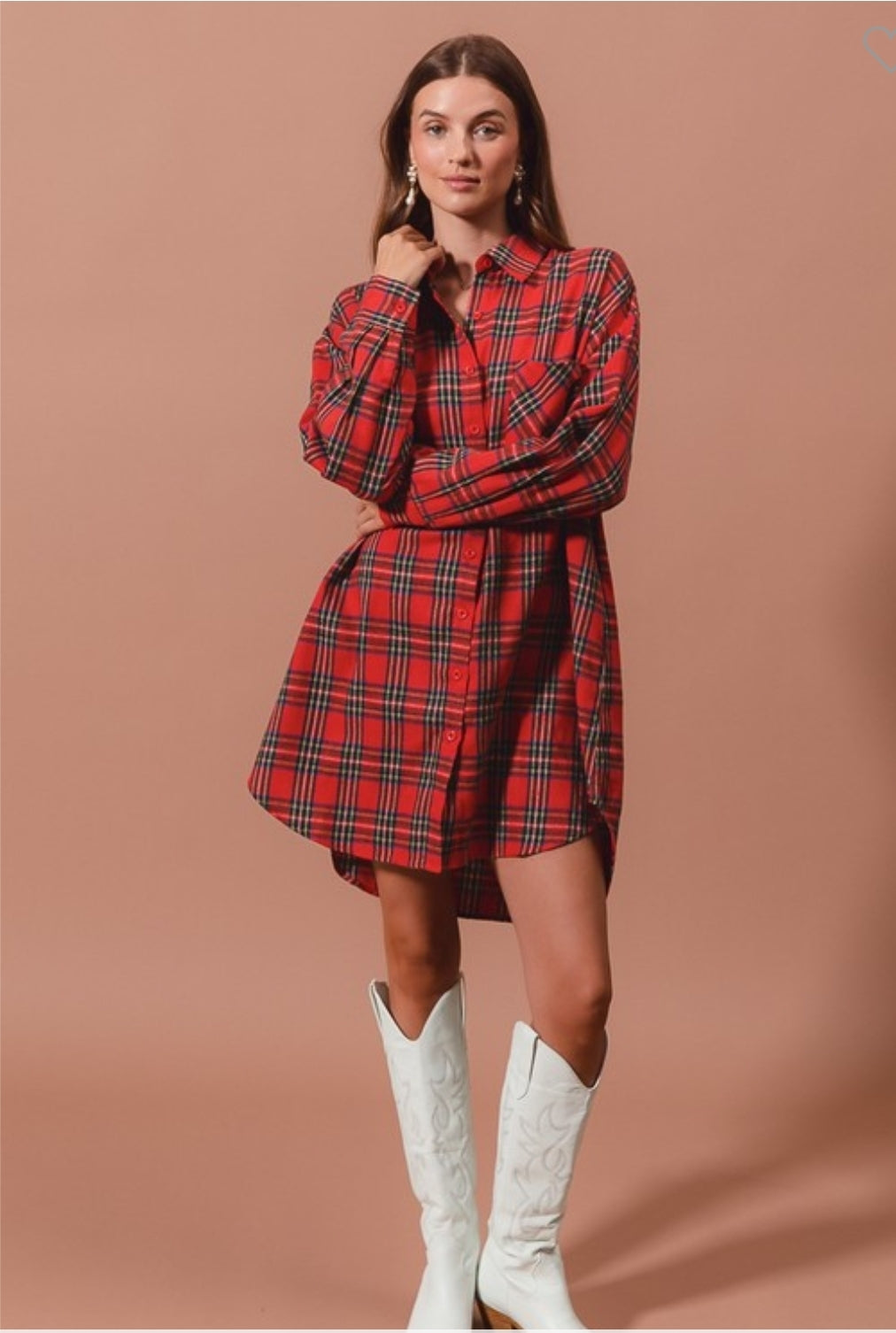 Christmas Plaid Button Up Dress