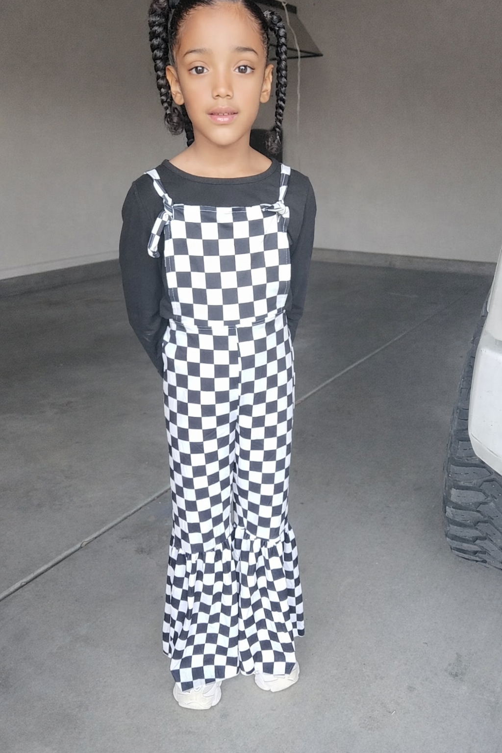Kids Black & Checkered Jumpsuit